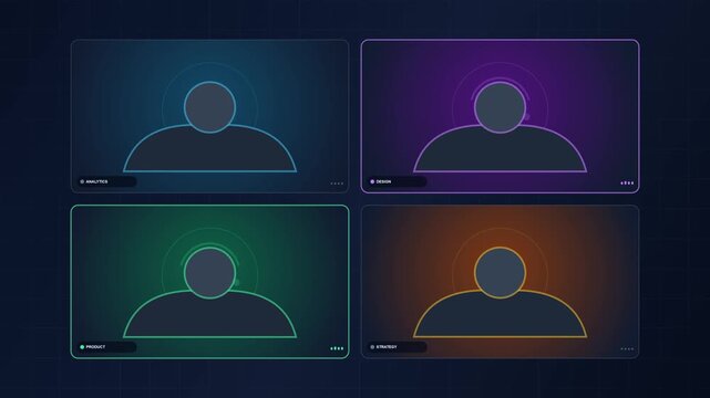 Animated Virtual Conference Grid with Professional Team Members in Video Call Motion Graphic