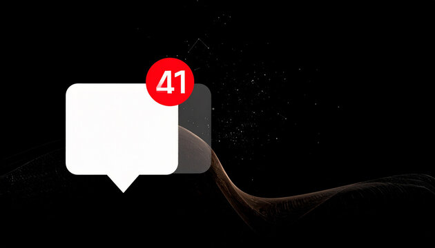 Notification Bubble with Number 41 Icon on a Dark Abstract Background with Cosmic Elements and Flowing Lines