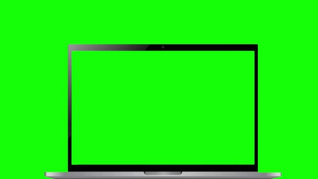 Laptop mockup with animated chat bubbles and messaging icons on green screen background