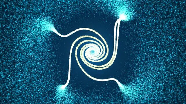 Glowing abstract spiral particle explosion animation background 4K