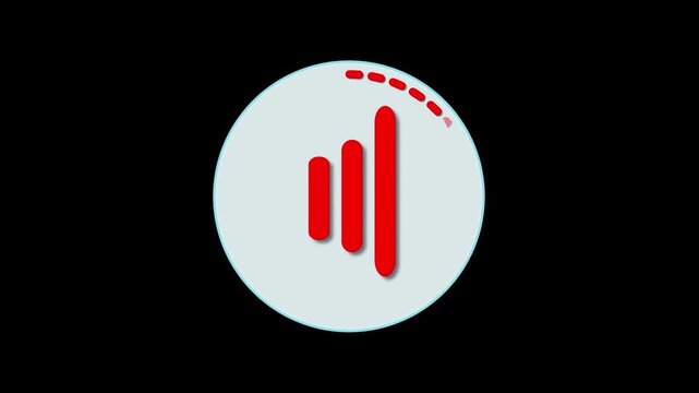 Animation button red bar wave motion in, red graph loopable motion on white circle shape display on dark background.