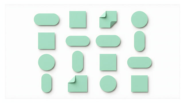 Set of flat minimalist geometric shapes in soft green for modern design and infographics