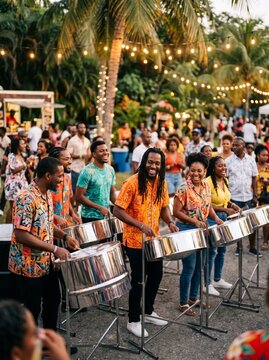 Steel Pan Band Performing at Tropical Outdoor Festival