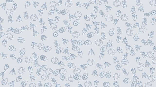 Seamless animated line drawn fresh vegetable fruit pattern background motion