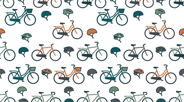 Seamless Pattern of Bicycles and Safety Helmets Illustration