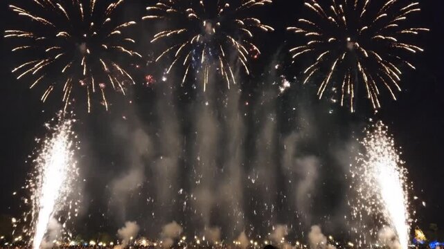 Colorful fireworks display lighting up night sky