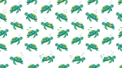 Fototapeta premium Seamless Pattern of Cute Cartoon Sea Turtles Swimming