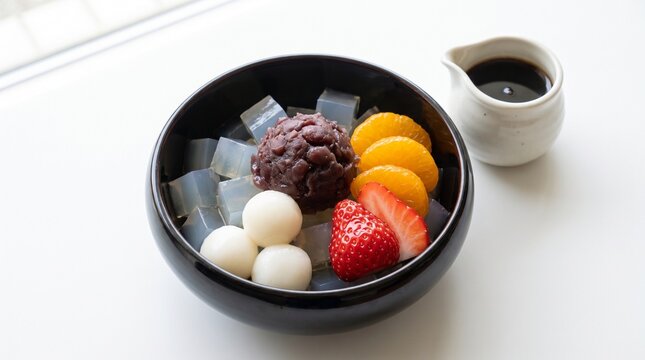 Shiratama anmitsu with strawberry