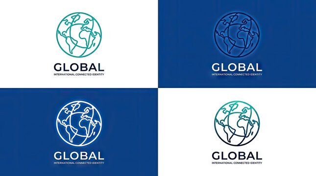 Global logo variations featuring stylized world globe icons