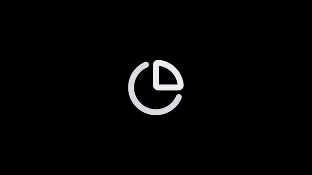 Minimalist white pie chart icon isolated on a black background.
