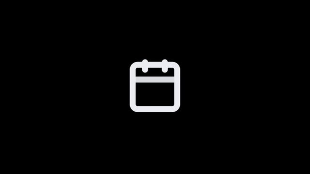 Minimalist white calendar icon isolated on a solid black background.