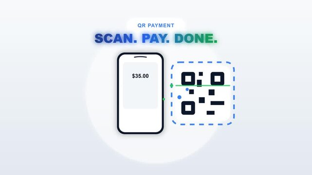 Flat Design 2D Animation of QR Code Mobile Payment Process on Smartphone