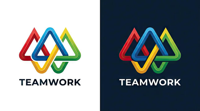 Interlocking colorful triangle shapes for teamwork brand identity.