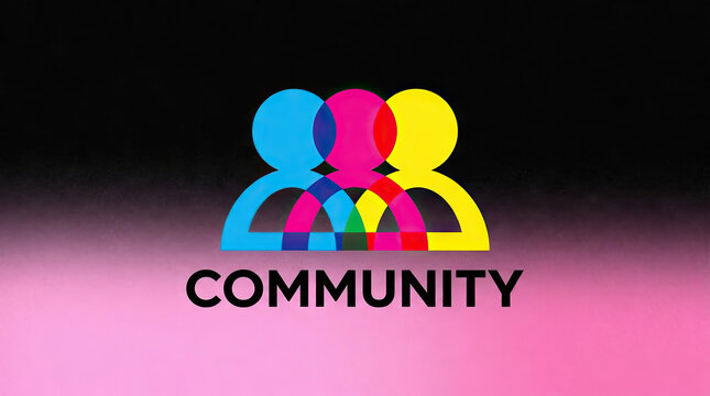 Overlapping colorful human silhouettes community logo design.