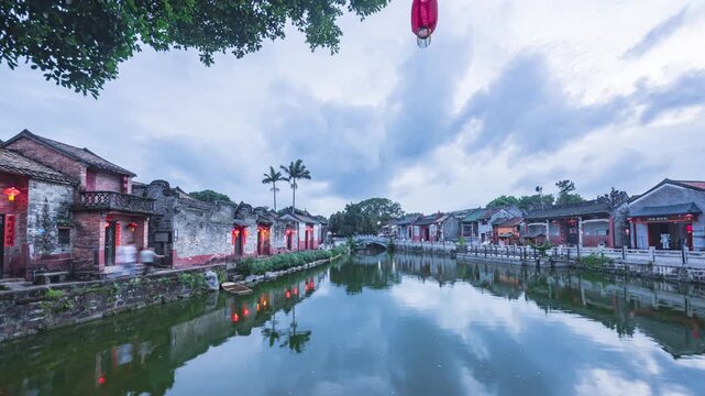 Evening scenery of ancient Ming and Qing dynasty villages in Chashan Town, Dongguan, Guangdong