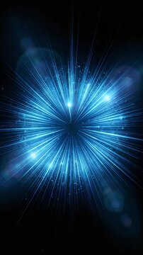 Abstract Blue Light Streaks Radiating From Center In A Digital Tunnel