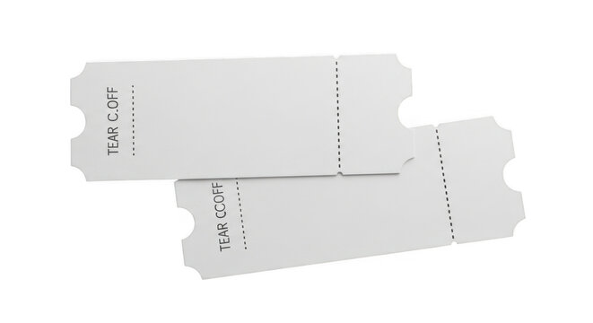 Two blank raffle tickets with tearoff stubs isolated on transparent background