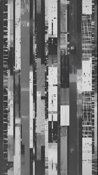 Black and white digital glitch texture with static signal noise.