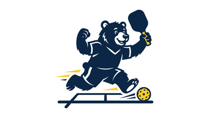 Fototapeta premium Energetic bear mascot playing pickleball with intense speed shown in a minimalist flat vector graphic style