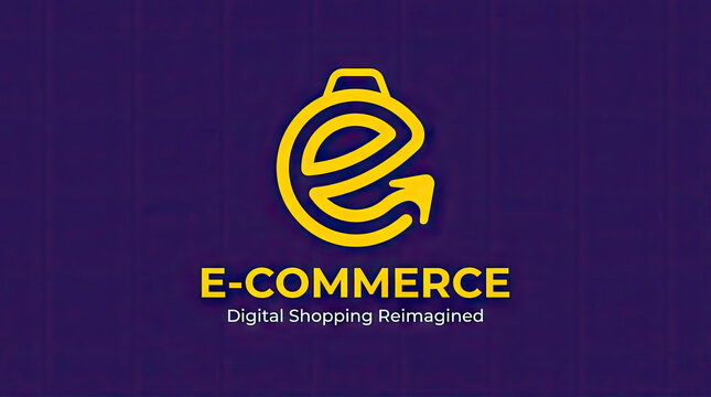 Yellow e-commerce shopping bag logo on purple background.