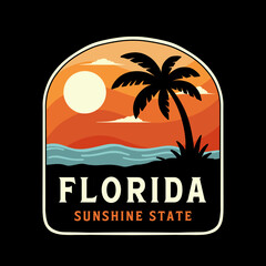 Fototapeta premium Vintage Florida Sunshine State Badge with Palm Tree