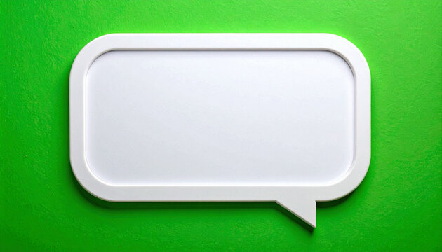 Empty White Speech Bubble on Vibrant Green Textured Background for Copy Space and Communication Concepts