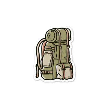 Green hiking backpack with multiple pockets and straps