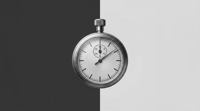Analog stopwatch tool on high contrast split background.