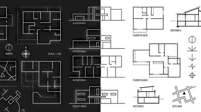 Architectural floor plan blueprints.