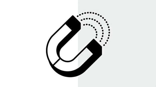 Black horseshoe magnet icon with magnetic field waves.