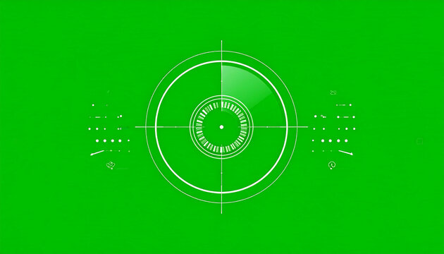 Futuristic HUD Display with Targeting Reticle and Data Elements on a Green Screen Background for Sci-Fi and Technology Visuals