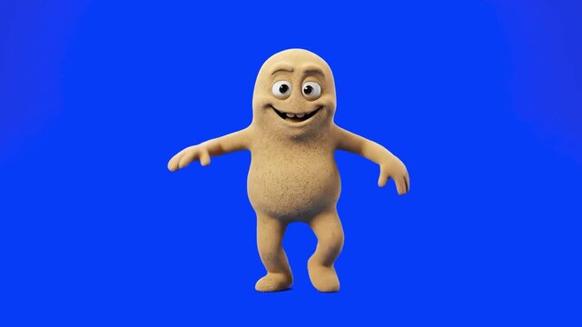 Playful 3D cartoon sand monster character made of sand standing cheerfully isolated on a vibrant blue background. Great for kids entertainment, beach promos, mobile game assets, brand mascots, and mot