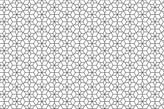 Intricate black and white geometric star and hexagon seamless pattern background illustration