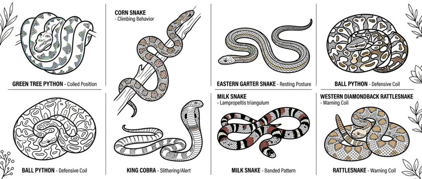 Collection of Snake Illustrations with Scientific Labels