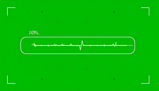Green screen background with a futuristic loading bar and a pulsating electrocardiogram waveform representing progress and technology