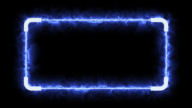 Overlay frame with a glowing blue neon energy rectangular alpha channel border ideal for adding a vibrant touch to digital designs and social media graphics.