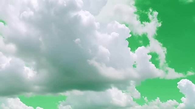 Fluffy white clouds on a green screen background