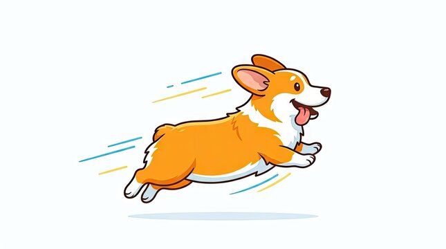 Cute cartoon corgi dog running with happy expression
