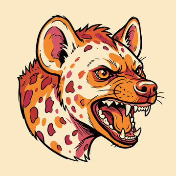 Snarling hyena head illustration with aggressive expression