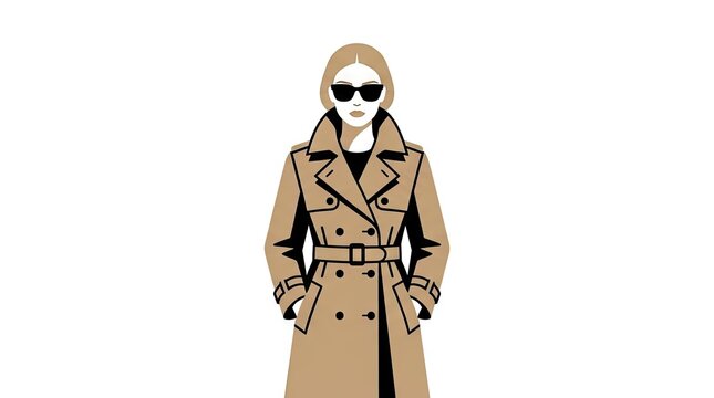 Stylish woman wearing classic beige trench coat and sunglasses.
