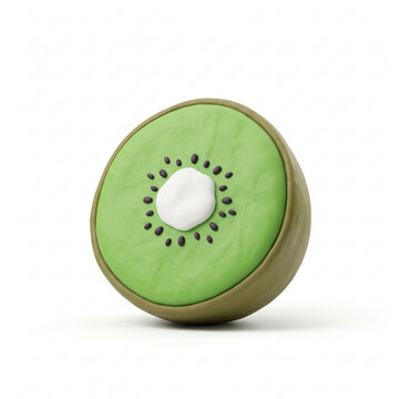 Fresh green kiwi fruit slice isolated on white background 3D clay illustration vector