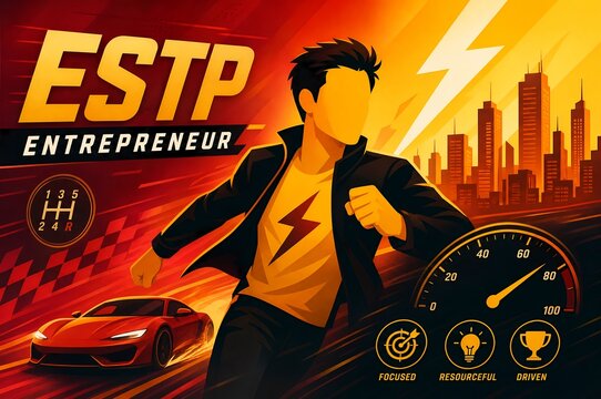 ESTP entrepreneur personality type illustration of energetic archetype and character traits