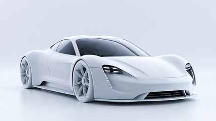 Fototapeta premium Futuristic White Concept Sport Car 3D Illustration in Minimal Clay Render Style