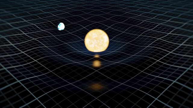 Deep Gravity Well Spacetime Grid Sun Earth Close Orbit Animation