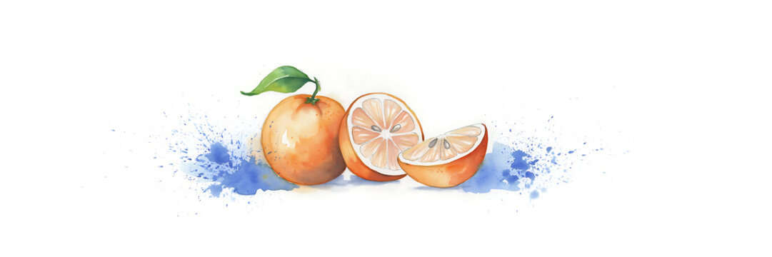 Watercolor Background Watercolor illustration of grapefruit and lemon halves with watercolor splashes