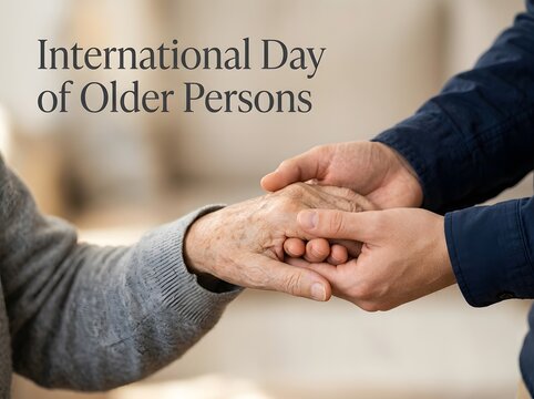 Young person holding hands of an older person for international day of older persons
