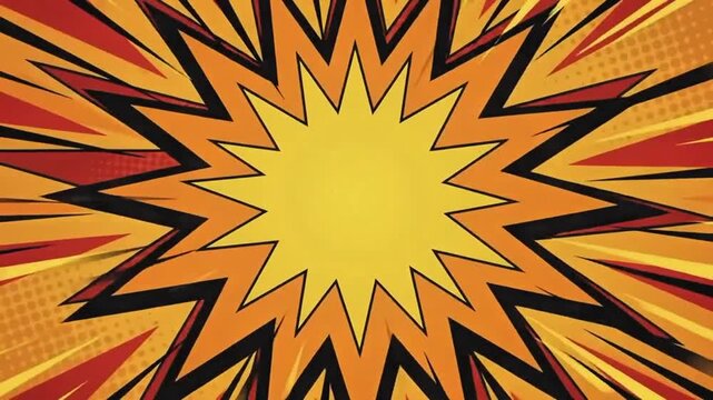 Dynamic Comic Book Pop Art Burst Background with Yellow Orange and Red Explosive Shapes