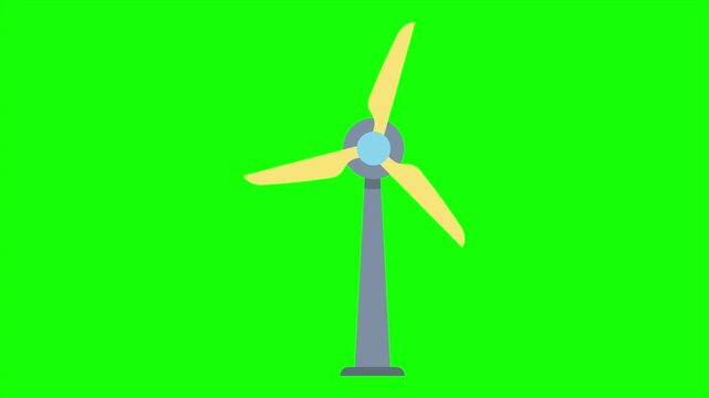 Looping Animated Yellow Wind Turbine Concept On Green Screen Background