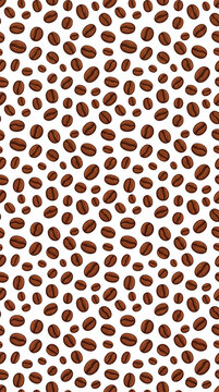 Seamless pattern of scattered roasted coffee beans