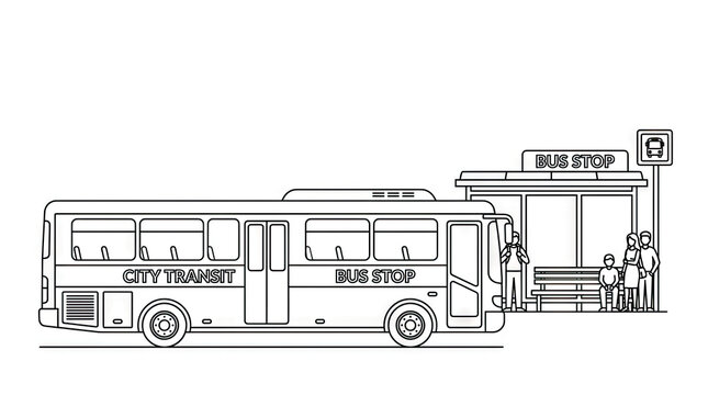 City bus and bus stop illustration.